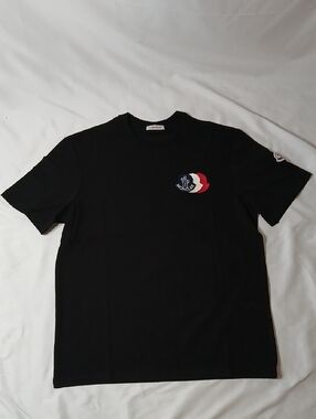 Moncler Black Short Sleeve Tee with Tricolor Logo